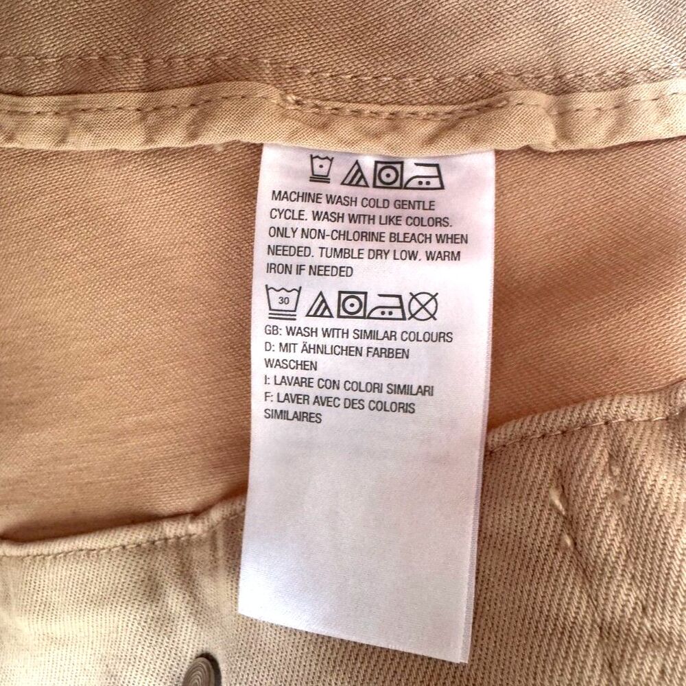 Peace Love World Cotton Beige Denim Jacket MultiColor Baseball Weave Detail SZ L - Picture 11 of 13
